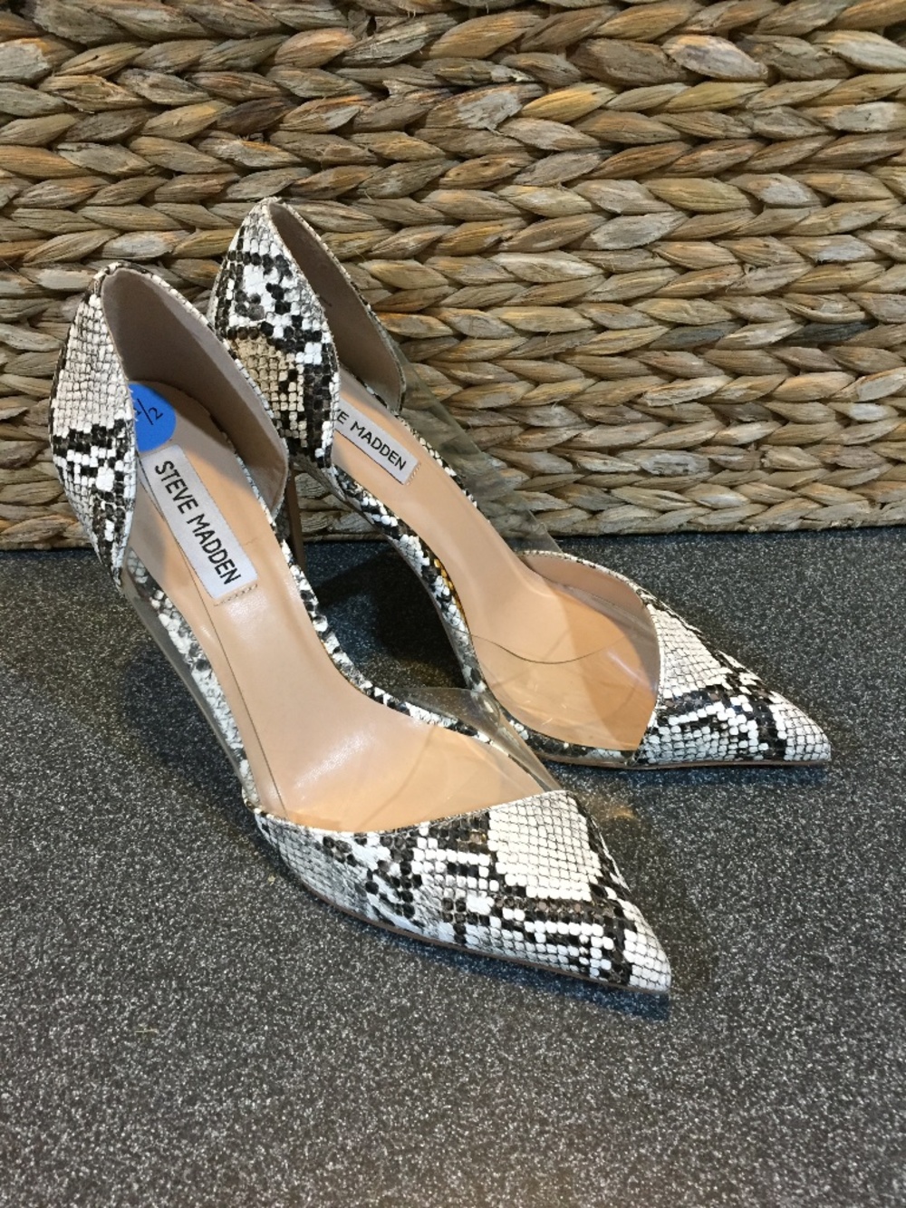 Steve Madden Black White Snakeskin Shira Pointed Heels